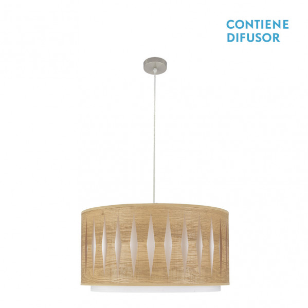 colgante Alexandra 2xe27 Niquel/madera Clara Regx50x50 cm