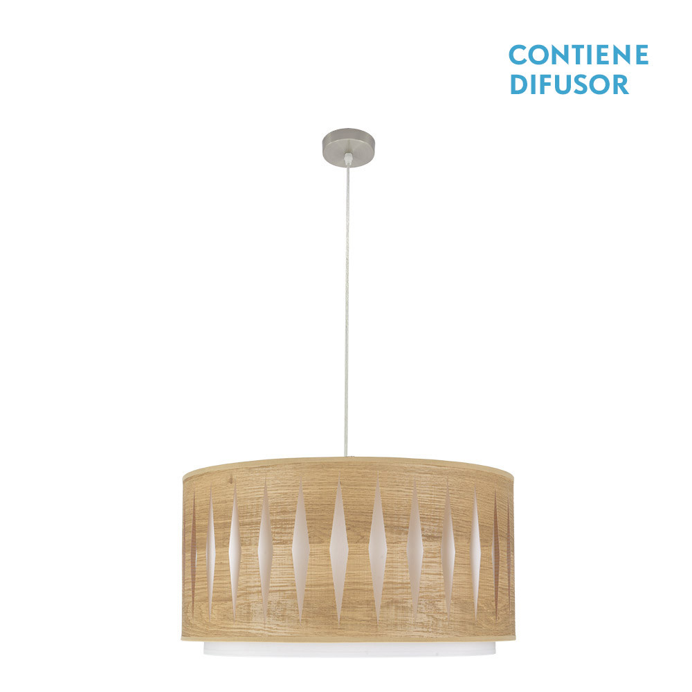 Colgante Alexandra 2xe27 Niquel/madera Clara Regx50x50 cm