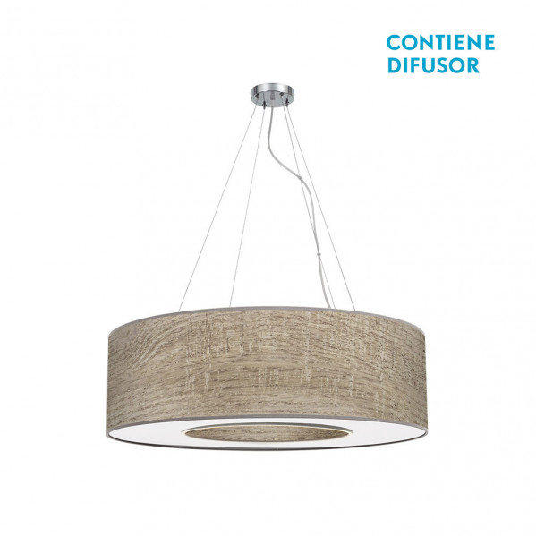 colgante Mediano Haiti 4xe27 Cromo/Madera Gris Regx65x65 Cm