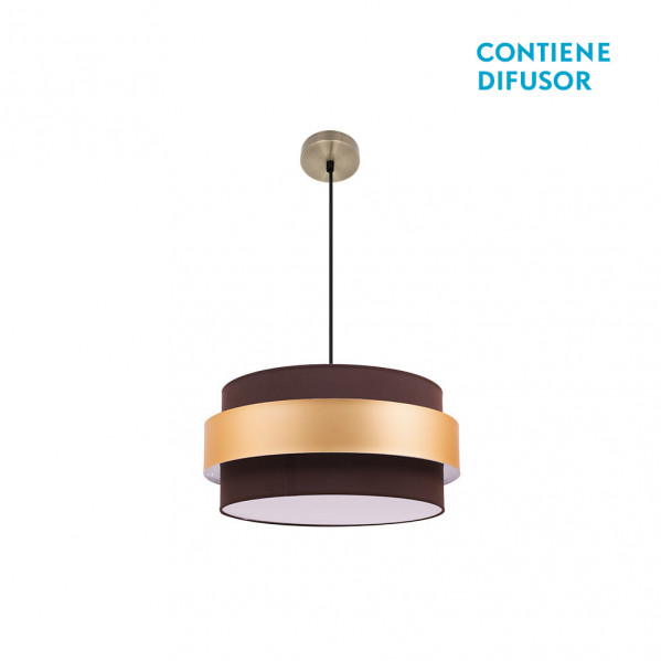 colgante Bremen Cuero/marron-oro 3xe27 Regx40x40 Cm