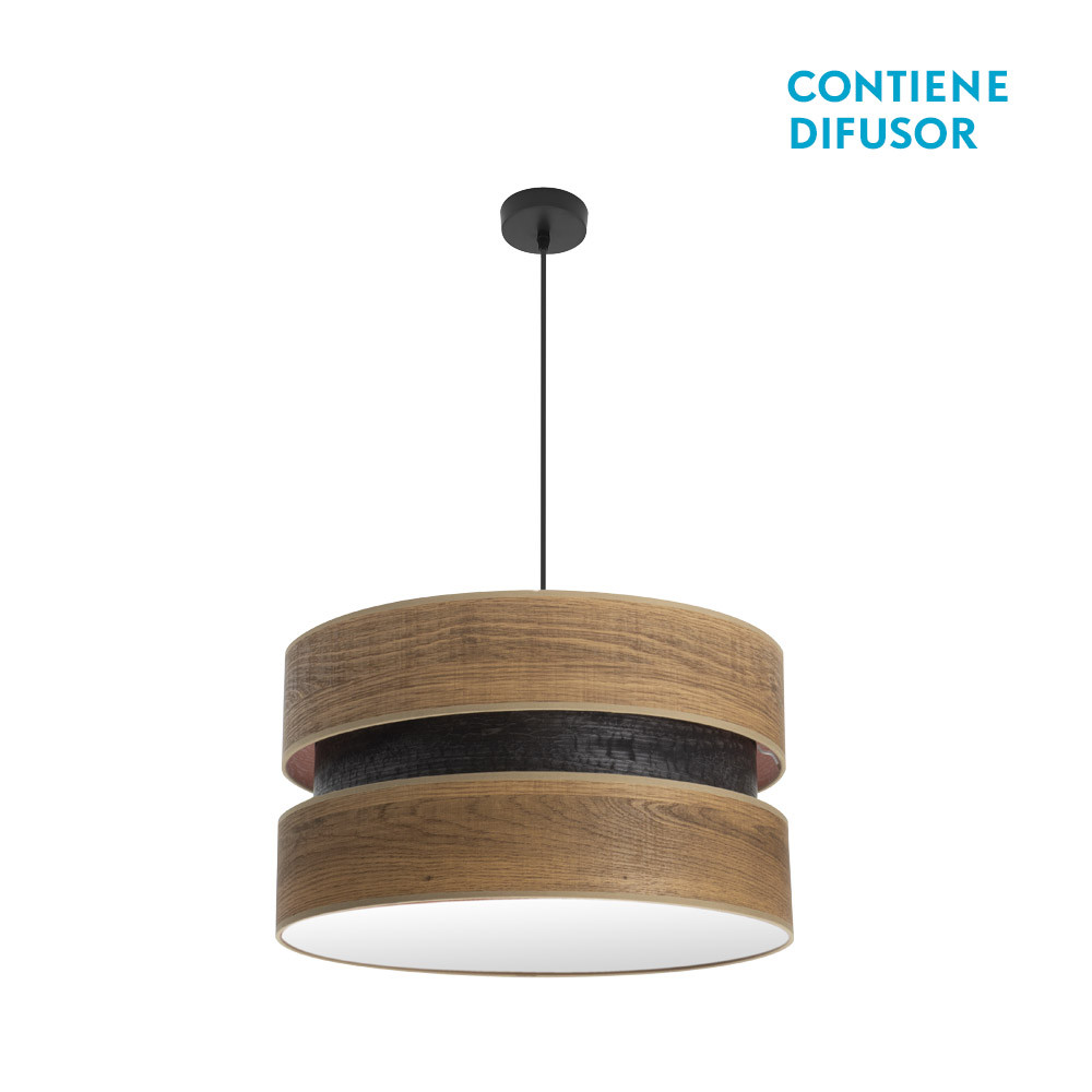 Colgante Colet 2xe27 Negro/madera Oscura Regx50x50 Cm
