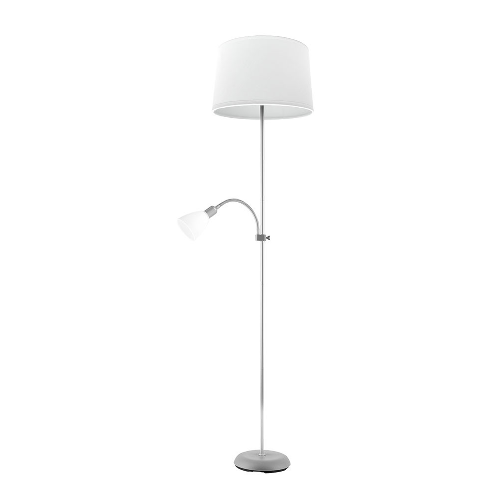 Pie De Salon Rilon 1xe27+1xe14 C/lector Plata Pantalla Blanca 175,5x40x40 Cm