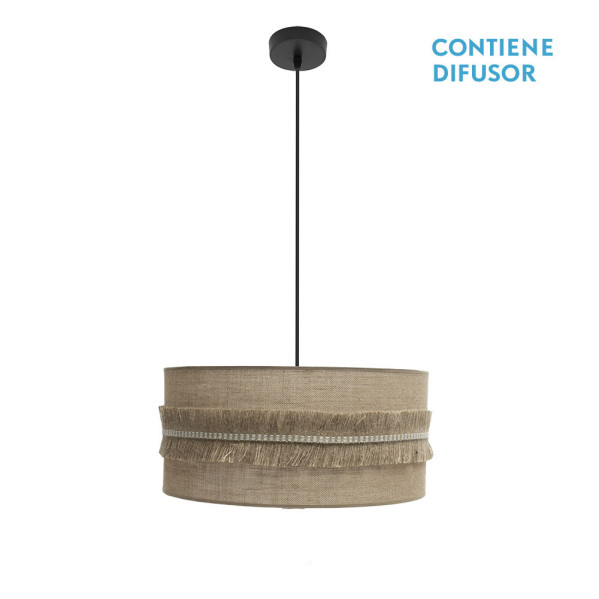 colgante Kala 2xe27 Negro/saco Regx50x50 Cm Con Flecos