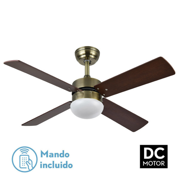 ventilador Dc Sofia 2xe27 Cuero 4 Aspas Rev.cerezo/nogal 40x107d C/remoto Temporizador