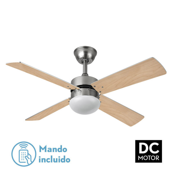 ventilador Dc Sofia 2xe27 Niquel 4 Aspas Rev.Haya/plata 40x107d C/remoto Temporizador