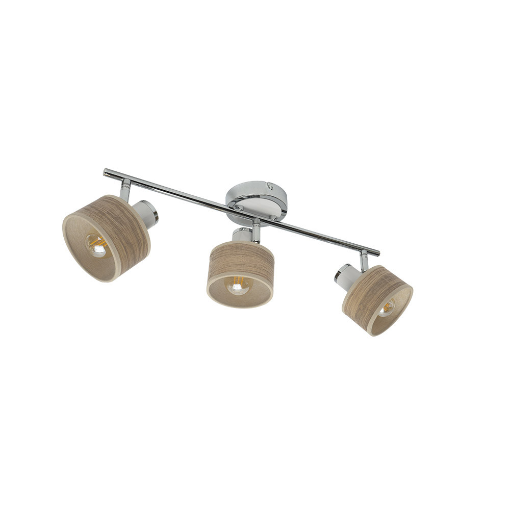 Regleta Nando 3xe14 Cromo-blanco/mad.clara Focos Orientables 16x51x10 Cm
