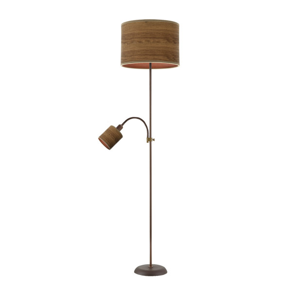 pie De Salon Armonia 1xe27+1xe14 Marron-madera Oscura C/lector 155x40x40 Cm