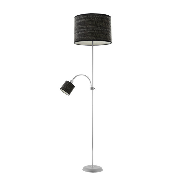 pie De Salon Armonia 1xe27+1xe14 Plata-madera Negra C/lector 155x40x40 Cm