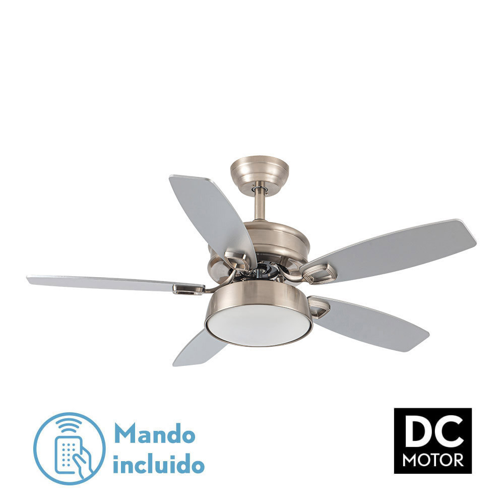 Ventilador 30w Dc Braw Niquel 5 Aspas Plata/haya 6 Vel. 3 Colores 106,7d C/remoto, Memoria y Temporizador 2850lm