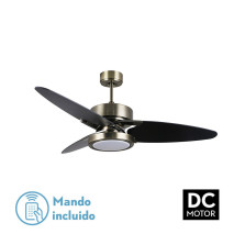 Ventilador Dc Cross 30w Cuero 3 Aspas Negro/nogal 6vel. 3 Colores 3250lm 132d Remoto, Memoria Y Temporizador