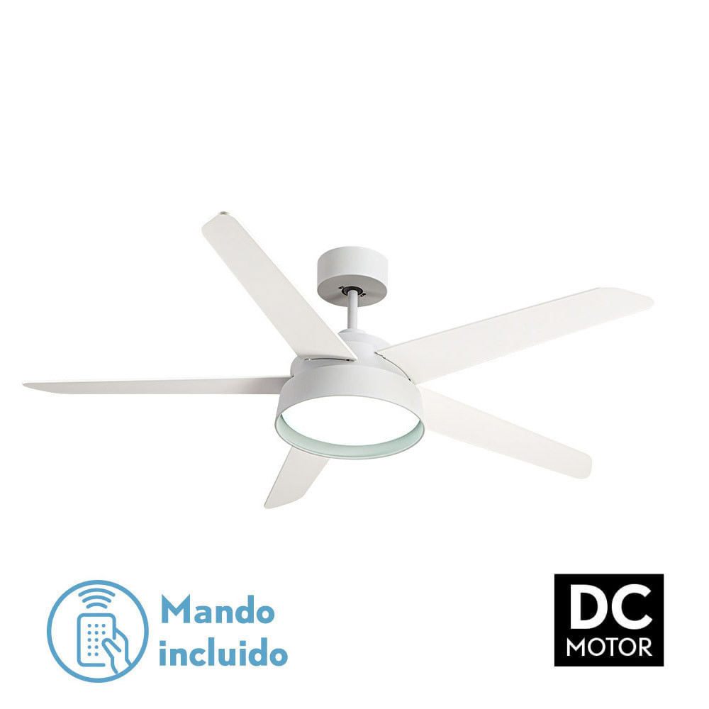 Ventilador 25w Dc Blanco Lebeche 5 Aspas Rev. Blanca/haya 6 Vel. 3000-4000-6000k 132d Remoto,memoria Y Temporizador