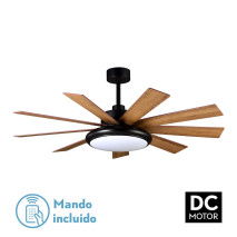 Ventilador DC Pireo 36w Negro 9 Aspas Roble/haya  6 Vel 3 Colores 3800lm 132d C/Remoto, Memoria Y Temporizador