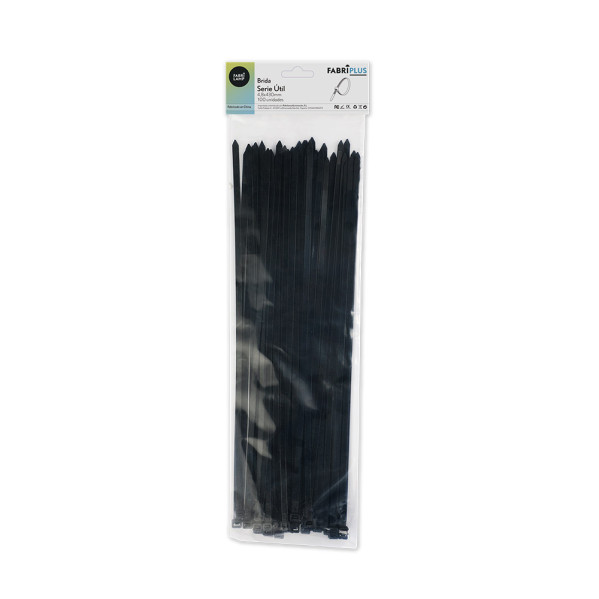 bolsa 100 Bridas Util Negras 4,8x430mm 100% Nylon 66 Resistentes Y Duraderas