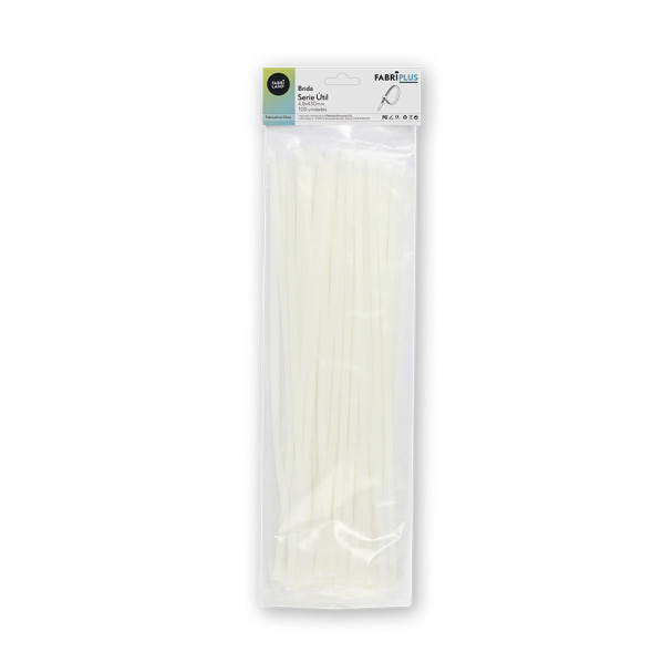 bolsa 100 Bridas Util Blancas 4,8x430mm. 100% Nylon 66 Resistentes Y Duraderas