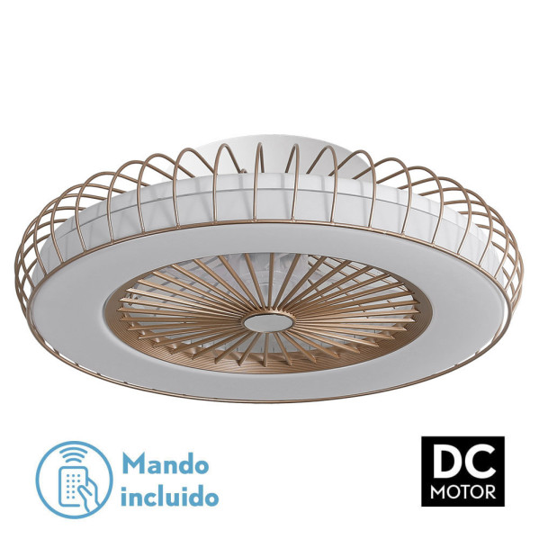 ventilador 72w Dc Albonez Dorado 5 Aspas Transp. 18x53x53cm 6 Vel. 3 Colores C/remoto, Memoria, Temp. y Reg.Intensidad 6120lm