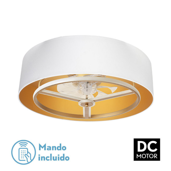 ventilador Dc Anuska 60w Blanco/oro-oro 70d 8 Aspas 6 Veloc. 5100lm 3 Colores Remoto,memoria,Reg.Intensidad,temporizador