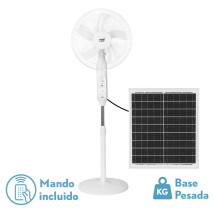 Ventilador DC De Pie Solar Clima Blanco 30w 3vel 5asp Puerto Usb Y Luz C/remoto 43d Cable 4,20m