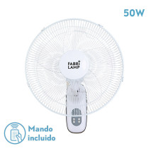 Ventilador Pared Cuta Blanco 3Vel. 50w C/remoto  Oscilante 5 Aspas Transp. Temporizador 53x43x30 Cm