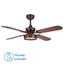 Ventilador Bornan 16w 1200lm Rustico 4 Asp. Nogal 4000k 39x107x107 Cm Remoto