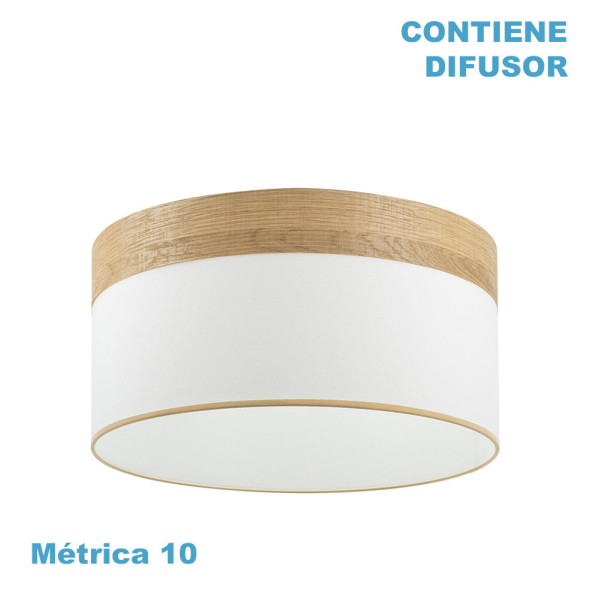 pantalla Colgante Cloe M10 Blanca/madera-clara 50dx50dx22h Difusor Incluido