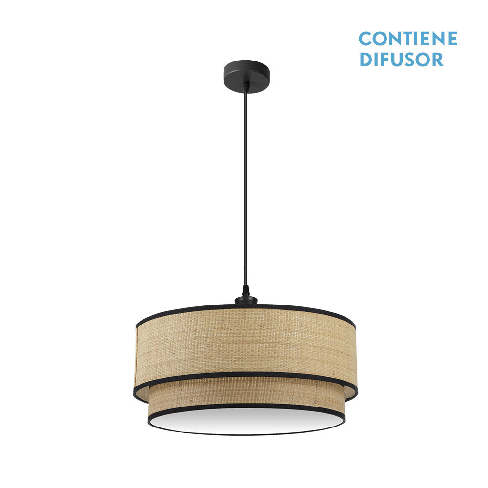 Colgante Roque 3xe27 Natural/negro Regx60x60 Cm