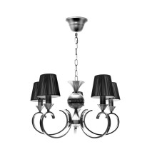 Lampara Banaica 5xe14 Cromo Pantalla Hilo Negra Regx56x56 Cm
