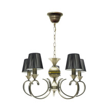 Lampara Banaica 5xe14 Cuero Pantalla Hilo Negra Regx56x56 Cm