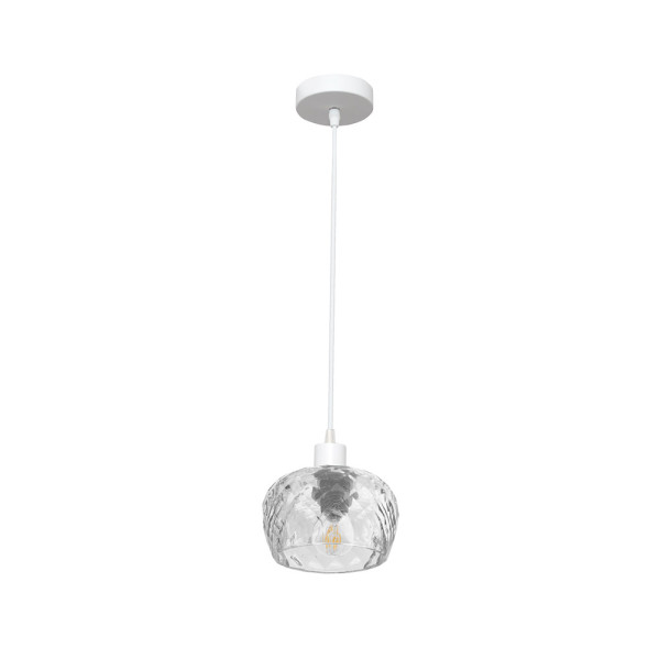 Colgante Estela 1xe27 Blanco Regx13x13 Cm C/tulipa Cristal Tallado Transparente
