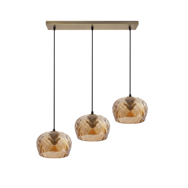 regleta Estela 3xe27 Cuero Regx65x13 Cm C/tulipas Cristal Tallado Ambar