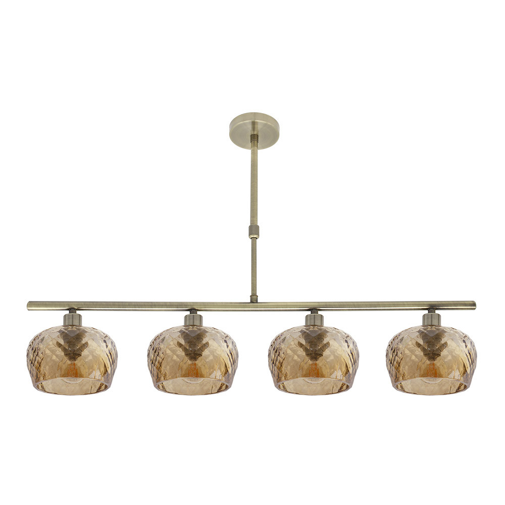 Lampara Estela 4xe14 Cuero Regx75x13 Cm C/tulipas Cristal Tallado Ambar