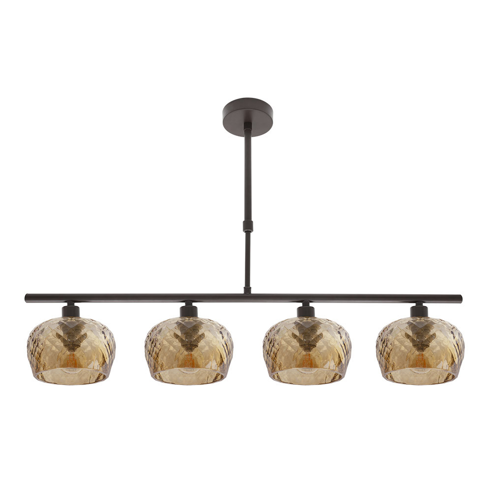 Lampara Estela 4xe14 Marron Regx75x13 Cm C/tulipas Cristal Tallado Ambar