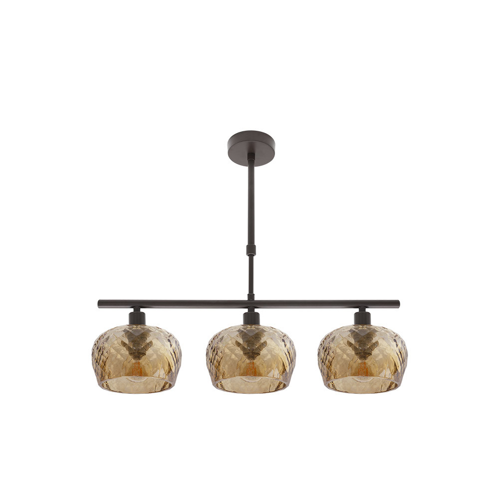 Lampara Estela 3xe14 Marron Regx55x13 Cm C/tulipas Cristal Tallado Ambar