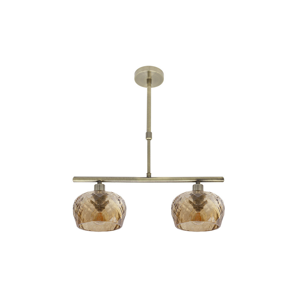 Lampara Estela 2xe14 Cuero Regx41x13 Cm C/tulipas Cristal Tallado Ambar