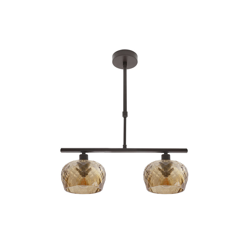 Lampara Estela 2xe14 Marron Regx41x13 Cm C/tulipas Cristal Tallado Ambar