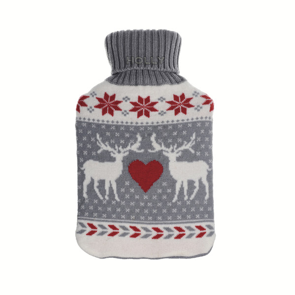 bolsa Agua Caliente Mimo 1,7l Forro Gris/rojo Renos 20x32x4 Cm Flexible Y Agradable Al Tacto