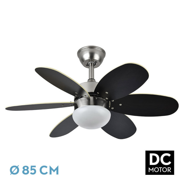 ventilador Dc Alves 2xe27 Niquel 6 Aspas Rev. Wengue/haya 41x85d  C/ Remoto Y Temporizador
