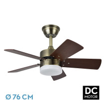 Ventilador Dc Marta 36w Cuero 5 Aspas Rev. Cerezo/nogal  41x76d 3060lm C/ Remoto , Memoria Y Temp. 3000k,4000k,6000k