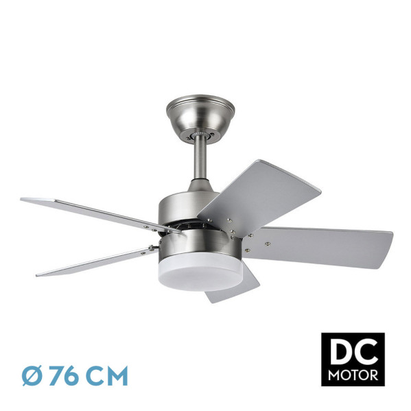 ventilador Dc Marta 36w Niquel 5 Aspas Rev. Haya/plata  41x76d 3060lm C/ Remoto, Memoria Y Temporizador 3000k,4000k,6000k