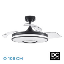 Ventilador Dc Dani 72w 7200lm Negro 3aspas 6velocidades 108d 3000-4000-6000k Remoto+memoria+temporizador