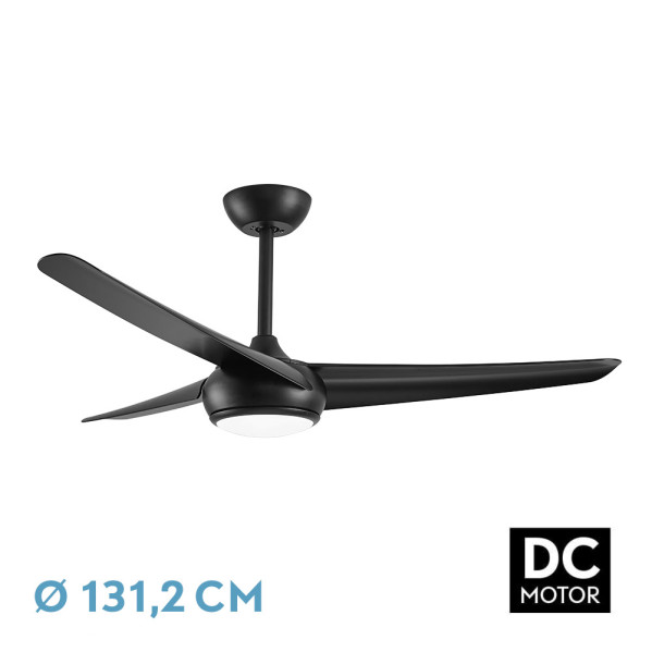 ventilador Dc Patras 24w Negro 3aspas 6vel 3colores 131,2d 2424lm Remoto,memoria,temporizador