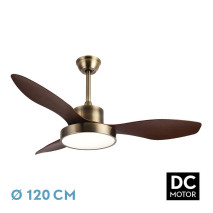 Ventilador DC Hayate 48w 4080lm Cuero/roble 3 Asp 39/54x120x120cm 3000-4000-6000k C/remoto, Memoria Y Temporizador