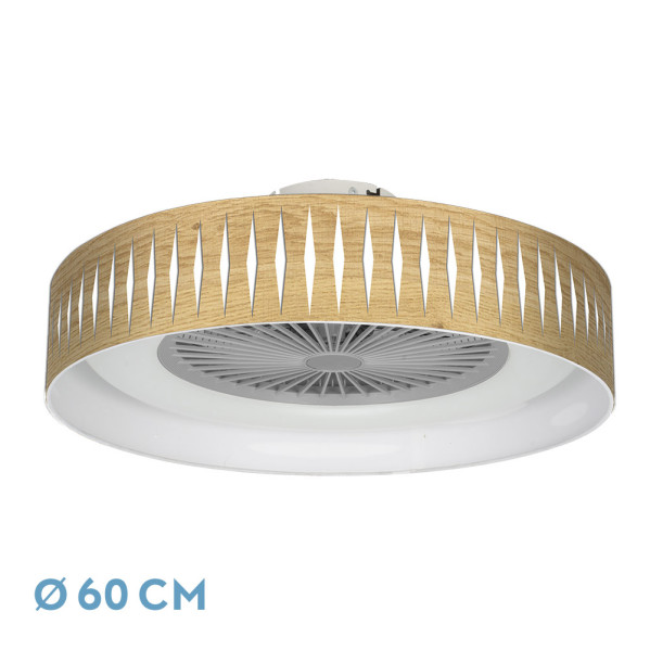 ventilador Piron 72w Madera Clara/Blanco 60d 3000-4000-6000k 5 Asp 8000lm Remoto, Reg Int, Temporizador