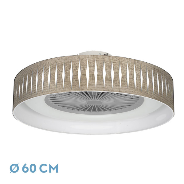 ventilador Piron 72w Madera Gris/blanco 60d 3000-4000-6000k 5 Asp 8000lm Remoto, Reg Int, Temporizador