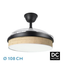 Ventilador Dc Moda 72w Negro/cañizo Claro 108d 3apas 7200lm 3000k,4000k,6000k Remoto+memoria+temporizador