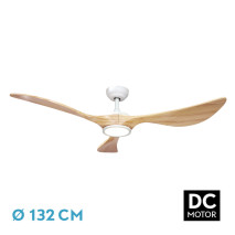 Ventilador Dc Viana 18w Blanco/haya 3aspas 132d Regulable Intensidad 2250lm 3000k, 4000k, 6000k Remoto+ Temporizador+ Memoria