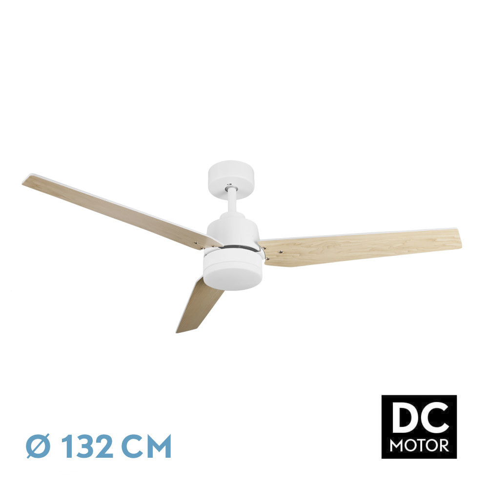 Ventilador Dc Captus 22w Blanco 3aspas Blanco/haya 132d Reg. Intensidad 2180lm 3000k,4000k,6000k Remoto+temporizador+memoria