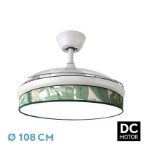 Ventilador Dc Moda 72w Blanco/hoja Verde 108d 3aspas 7200lm 3000k,4000k,6000k Remoto+memoria+temporizador