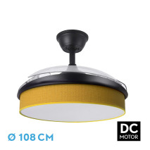 Ventilador Dc Moda 72w Negro/amarillo 108d 3aspas 7200lm 3000-4000-6000k Remoto+memoria+temporizador