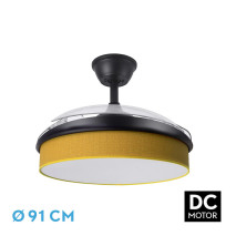 Ventilador Dc Moda 72w Negro/amarillo 91d 3aspas 7200lm 3000-4000-6000k Remoto+ Memoria+ Temporizador