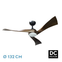 Ventilador Dc Janubi 22w Negro/roble 3aspas132d Regulable Intensidad 2350lm 3000k, 4000k, 6000k Remoto+ Temporizador+ Memoria 24